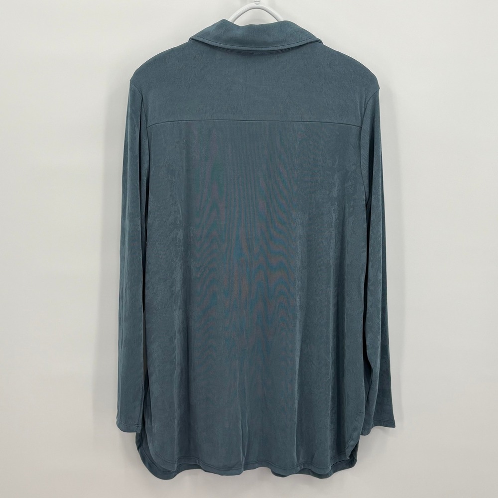 Nina Leonard Womens XL Dusty Blue Slinky Knit Button Down Shirt Long Sleeve - Picture 4 of 9